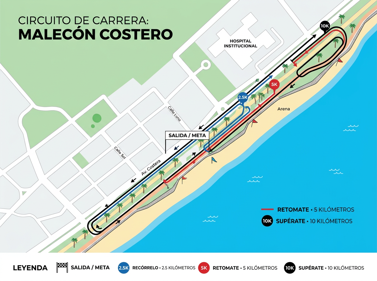 Circuito de carrera - Malecón Costero - 2.5K, 5K y 10K